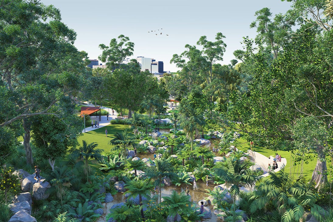 a render of a water play area